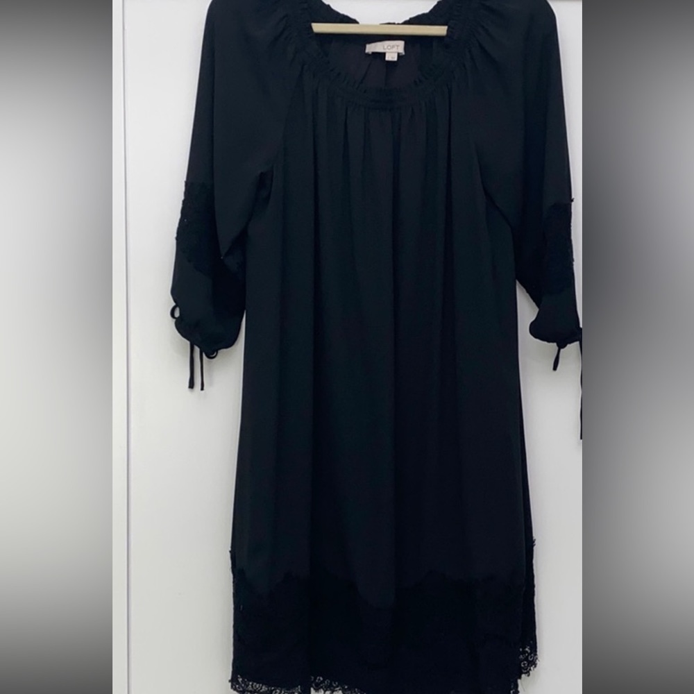LOFT Black Lace Trimmed Dress Large